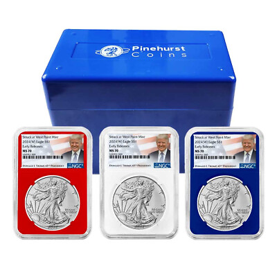 #ad 2024 W $1 American Silver Eagle 3pc Set NGC MS70 ER Trump Label Red White Blue $194.56