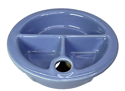 #ad Vintage Baby Food Warmer Child Blue Serving Bowl Dish Divided Pottery Hankscraft $29.97