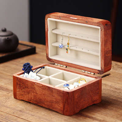 Burmese Rosewood Chinese Portable Storage Jewelry Box Wooden Home Decoration $47.63
