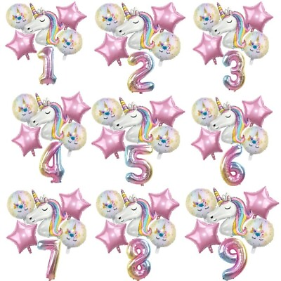 #ad Rainbow Unicorn Party Set Balloon Number Foil Balloons 1 9 Kids Unicorn Theme GBP 6.49