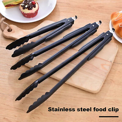 #ad Stainless Steel Food Cooking Clips BBQ Heat Resistant Salad Bread Serving Tongs $8.36
