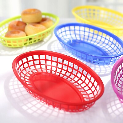 6 ASSORTED Oval Plastic Food BASKETS 50 Wax Paper Liners Party Home Decorations $9.85