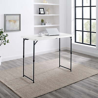 4#x27; Height Adjustable Folding Table White Granite $37.99
