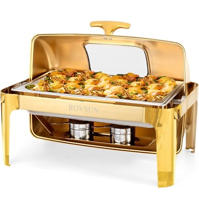 #ad #ad ROVSUN Chafing Dish Buffet Set 9 Quart Roll Top Stainless Steel Chafer Gold $119.99