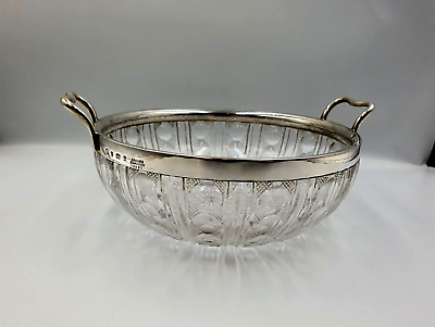 #ad Antique Solid Silver Rimmed Cut Glass Fruit Salad Bowl Fully Hallmarked GBP 140.00
