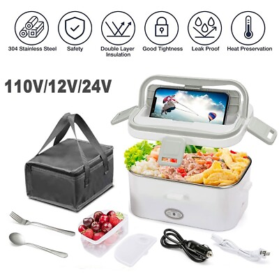 #ad #ad 12 24 110V Hot Bento 1.8L Self Heated Lunch Box and Food Warmer 2 in1 US Plug $44.16