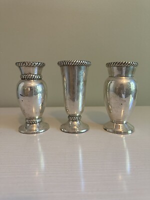 #ad Pottery Barn Antiqued Silver Plated Twist Weighted Bud Vases Set Of Three $37.00