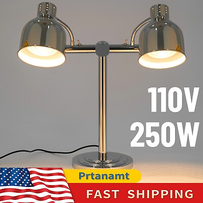 #ad 2 Head Electric Food Heat Lamp Countertop Food Warmer Light Warm White 110V 250W $169.05
