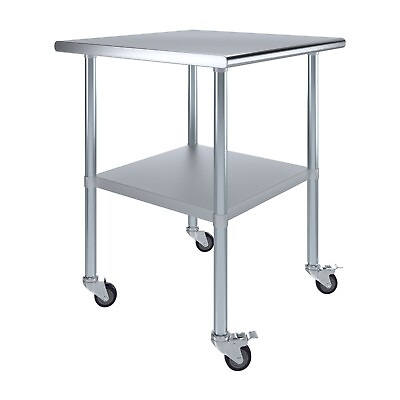 #ad 30 in. x 30 in. Stainless Steel Work Table with Wheels Metal Mobile Food Prep $224.95