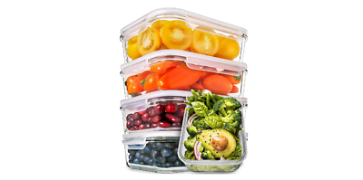 Food Glass Containers Meal Storage Leak Proof BPA Free Oven Microwave Safe 5 Pcs $25.89