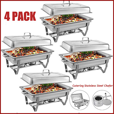#ad #ad 4 PCS 9.5 Quart Stainless Steel Chafing Dish Buffet Trays Chafer Dish Set Silver $105.99