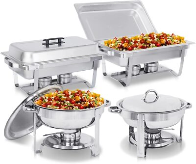 Stainless Steel Combo 2 Round Chafing Dish Buffet Set and 2 Rectangular Chafers $125.58