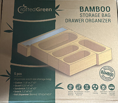 Bamboo Baggie Bag Storage Drawer Organizer Food Bag Bonus Foil Dispenser $15.79