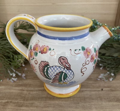 Italian Pottery Turkey Floral Pitcher Tea Pot PV Peasant Village 5.25” Vtg 06981 $100.00
