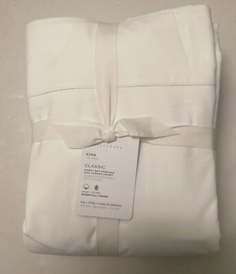 POTTERY BARN CLASSIC 400 TC PERCALE KING SHEET SET IN WHITE NEW $89.00