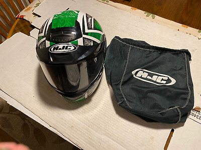 #ad HJC Motorcycle Helmet Green amp; White DAGGAR Full Face DOT Size M W Bag $74.00