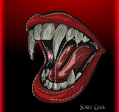 New Mouth Fangs Vampire Lips Horror Embroidered Biker Iron On Patch $7.95