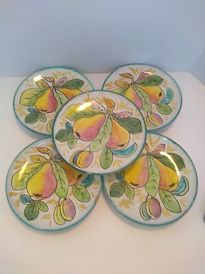 Vintage Set of 5 Italian Pottery Salad Plates Pears Fruit 7.5quot; Diameter $28.99