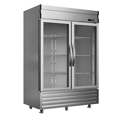 #ad New Commercial Reach In Refrigerator 2 Glass Door Stainless Steel Merchandiser $1799.99