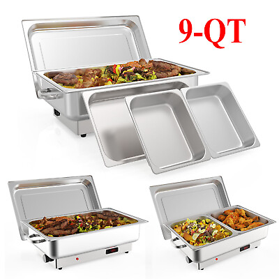 #ad 1 2 Section Buffet Server Food Warmer Removable Sectional Trays Stainless Steel $76.35