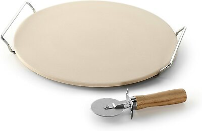 #ad New Pizza Stone Round calzones Baking Rack Chef Oven Natural Large $15.25