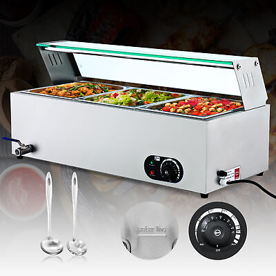 #ad Commercial Food Warmer 3 Pan 1200W Bain Marie Steam Table Countertop w Shield $163.89