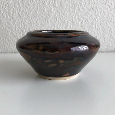 Vintage 1995 BBS Artist Signed Small Vase Pottery Hand Thrown Studio Brown Black $40.31