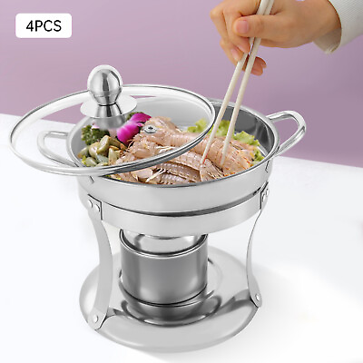 #ad 4Pack Chafing Dish Sets Buffet Catering Stainless Steel Food Warmer Round NEW $73.82