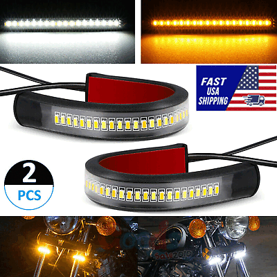 2X Motorcycle TURN SIGNALS LED FORK Strip Light Flowing Amber For Honda Harley $9.79
