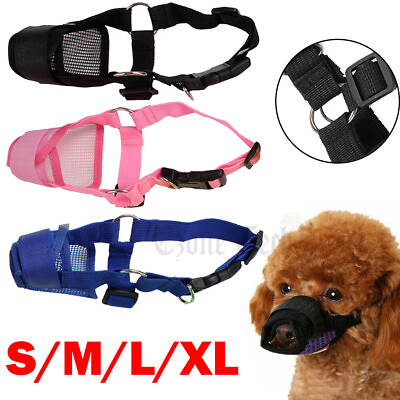 #ad Dog Muzzle Mouth Cover Anti Bite Barking Chewing Mesh Mask Small Large Pet Cat $6.37