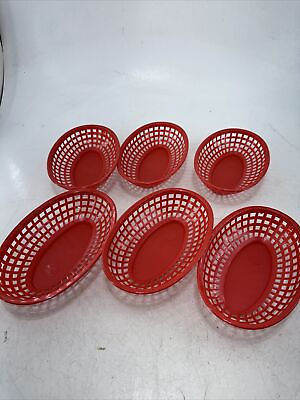 #ad 6 Vtg Oval Fast Food Baskets Reusable Bread Fry Basket for Burgers Fries RED $25.00