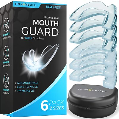 #ad HONEYBULL Mouth Guard for Grinding Teeth 6 Pack Mixed Comes in 2 Sizes $13.18