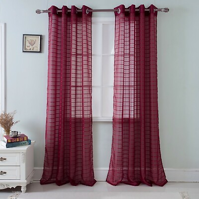 2 Pack: Contemporary Plaid Sheer Voile Grommet Window Curtains Assorted Colors $13.50