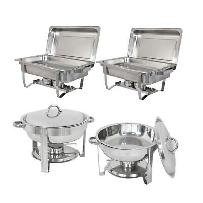 2 Round 5QT Chafing Dish 2 8QT Rectangular Chafers Stainless Steel Buffet Set $108.58