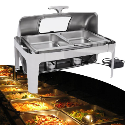 Commercial Stainless Steel Roll Top Buffet Chafing Dish Set 9.5QT Large Capacity $186.00