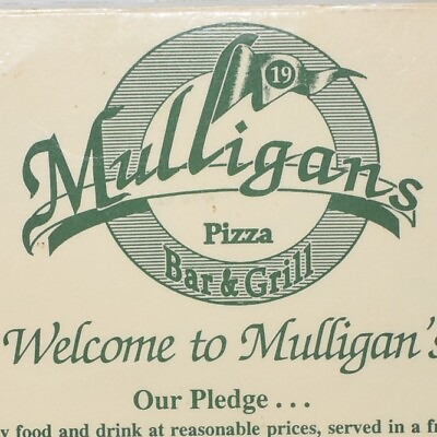#ad 1990s Mulligans Pizza Bar Grill Menu 203 Squankum Road Farmingdale New Jersey $37.50