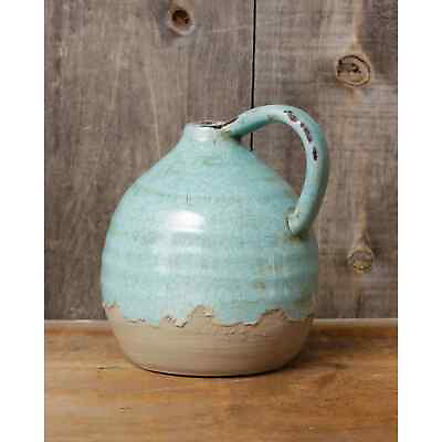 New Farmhouse Rustic ROBIN EGG BLUE POTTERY Jug Crock Vase Pitcher 8quot; $25.95