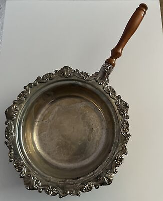 #ad Vintage Silverplate Chafing Dish w Wood Handle Deep $18.00