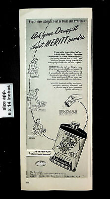 #ad #ad 1946 Meritt Powder Skin Comfort Athletes Foot Chafing Vintage Print Ad 25776 $9.97