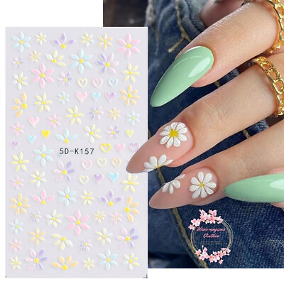 5D Nail Stickers Embossed Daisy Flower Bride Decals Nail Art DIY Decoration CA C $0.99