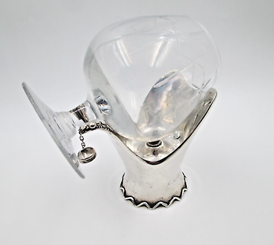 #ad Antique 925 Silver amp; Crystal Brandy Cognac Glass Warmer Alcohol Burner 1930s $520.00