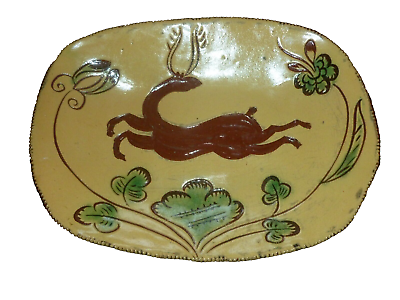 #ad 1996 SA EA Signed Sunshine Redware Pottery Plate 6x8.5quot; Stag Clay Stoneware Deer $28.00