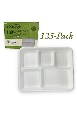#ad 4 compartment Meal Trays 125 pcs Disposable 100% Compostable trays Ecolipa $35.00