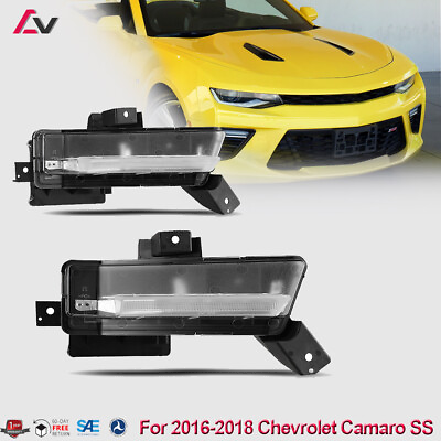 Pair Fog Lights For 2016 2017 2018 Chevy Camaro SS LED DRL Front Lamps Clear Len $105.59