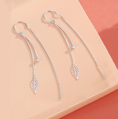 Women Silver Tone Tassel Threader Leaf Dangle Drop Pull Earrings Fashion I48 $4.95