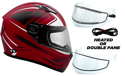 #ad Adult Snowmobile Helmet Red Full Face Double Pane Shield or Heated DOT 3x 4x $125.00