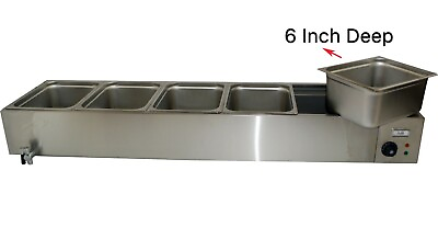 #ad 110V 122℉ 392℉ Quality 5 Pan Food Warmer 5*1 2pans 6inch Deep Brand New $393.86