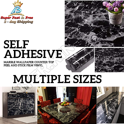 Black Marble Granite Contact Paper Countertop Vinyl Self Adhesive Film Counter $10.23