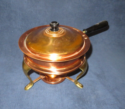 #ad #ad Antique Round Chafing Warming Dish w Burner amp; Stand Solid Copper Made in Japan $57.00