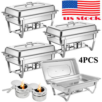 #ad 4Pack Chafer Chafing Dish Sets 9 QT Stainless Steel w Foldable Legs Trays $116.38